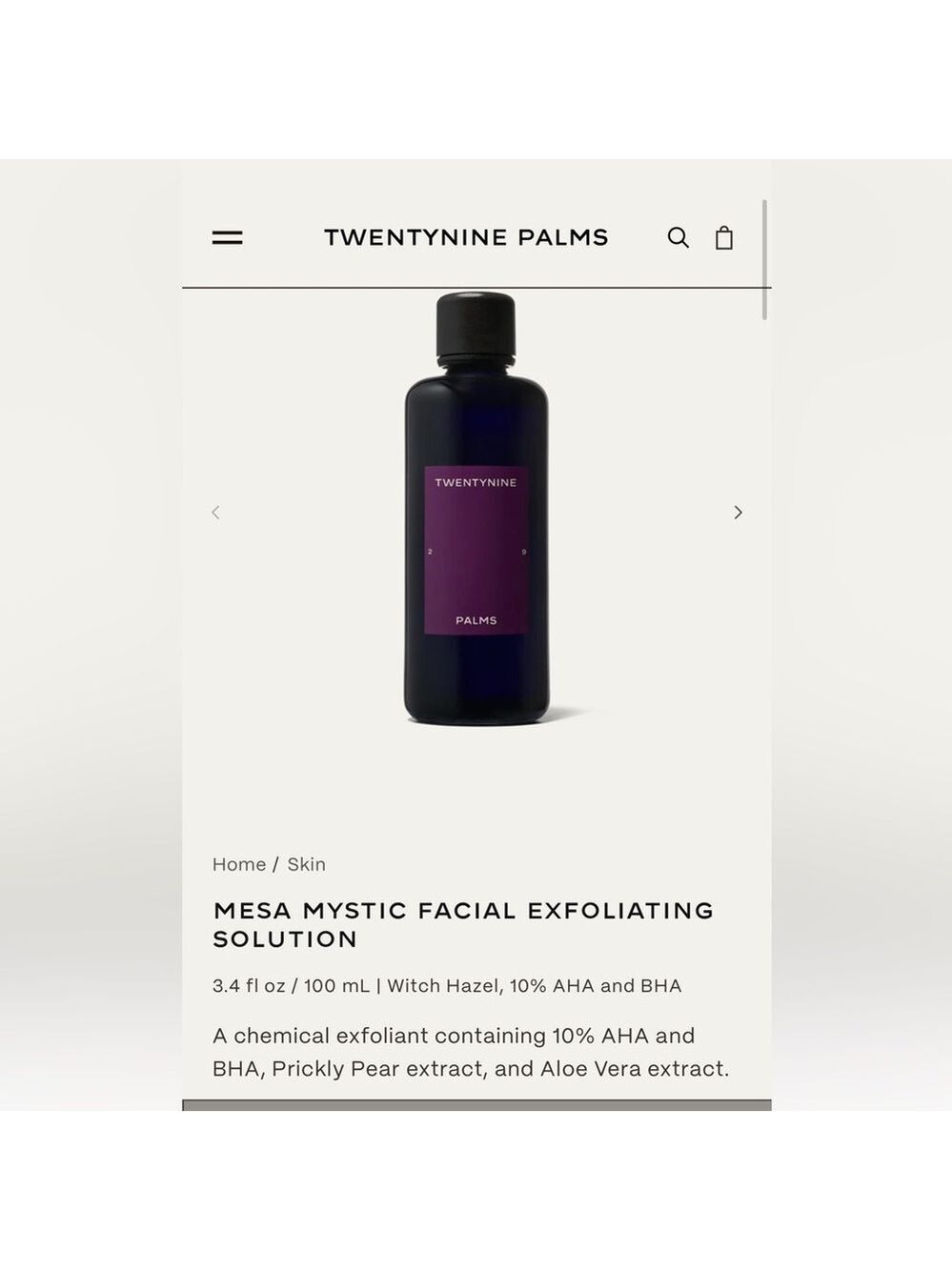 Twenty Nine Palms - Mesa Mystic Facial Exfoliating Solution